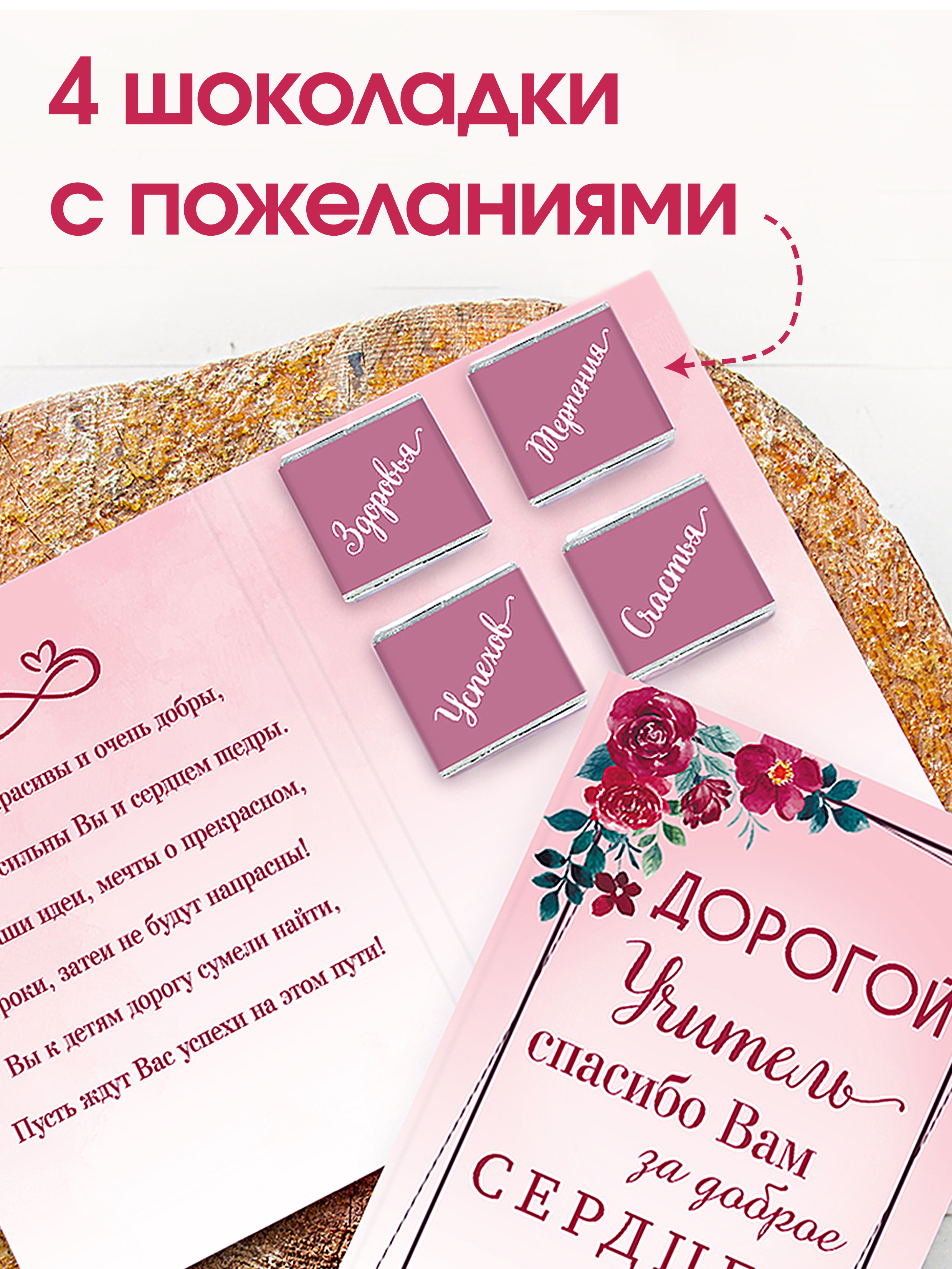 Шоко-открытка на 4 шоколадки "Дорогой учитель!"