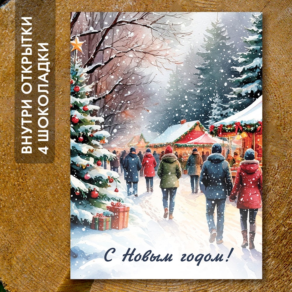 Шоко-открытка "с новым годом!" ёлочки,люди